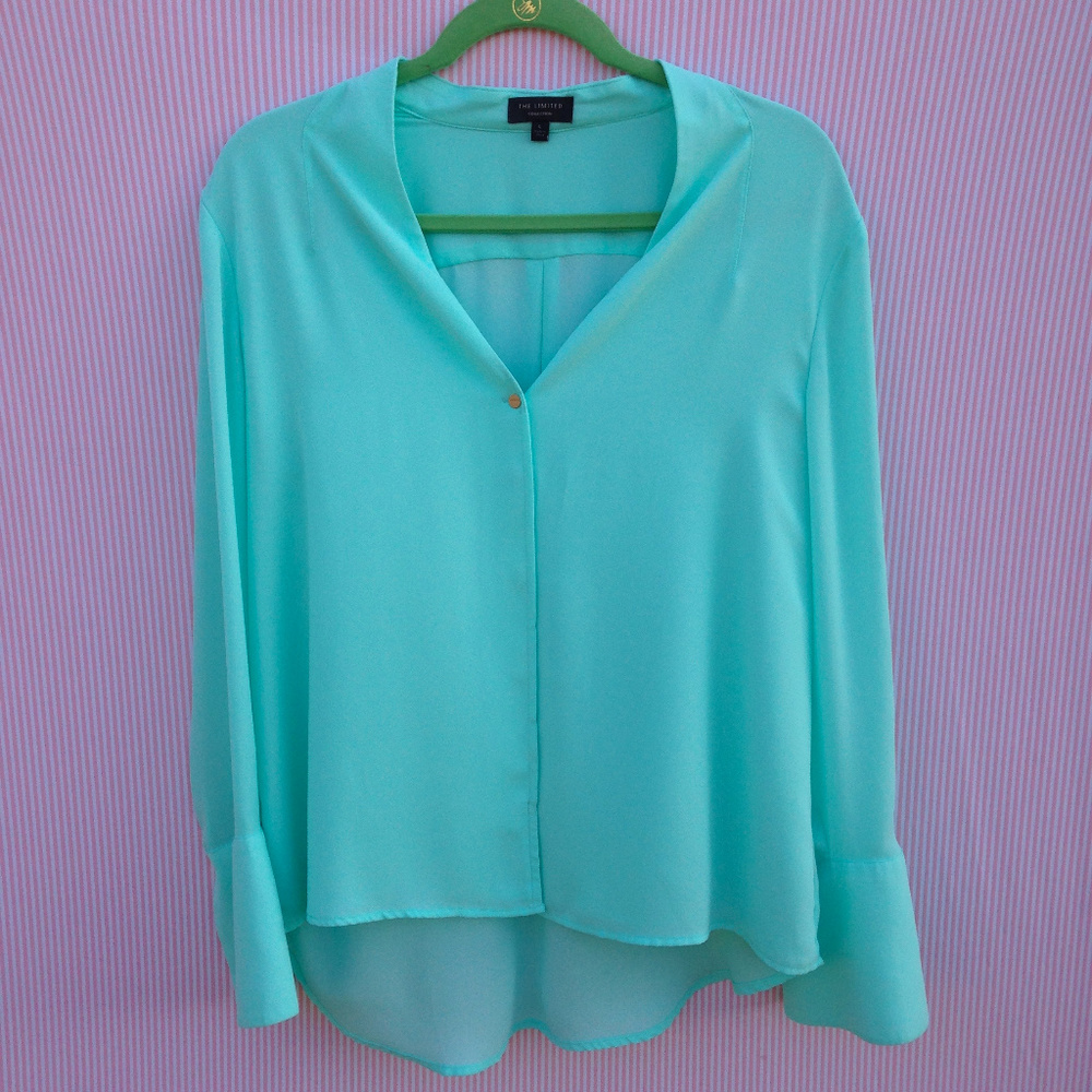 The Limited V-Neck Bell Sleeve Blouse in Aqua